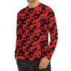 Black And Red Casino Card Pattern Print Men's Long Sleeve Rash Guard