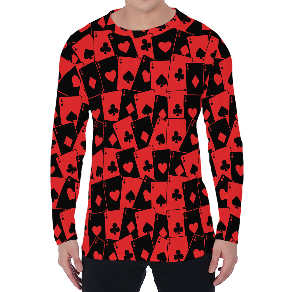 Black And Red Casino Card Pattern Print Men's Long Sleeve T-Shirt