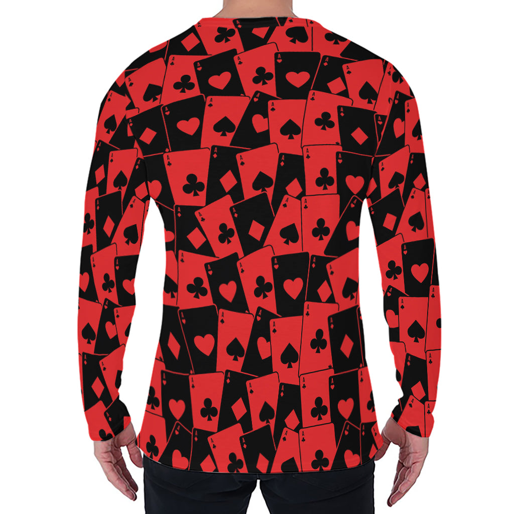 Black And Red Casino Card Pattern Print Men's Long Sleeve T-Shirt