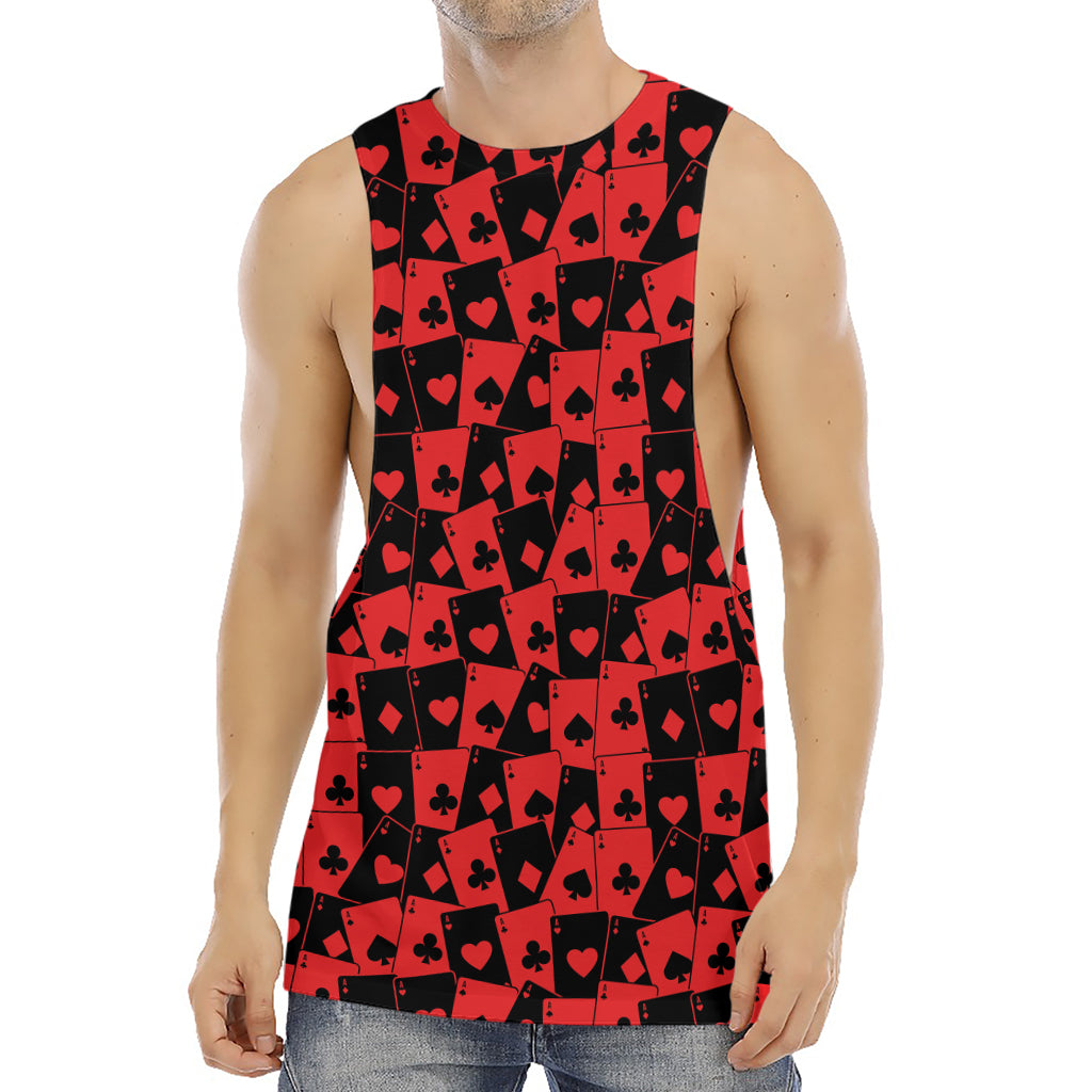 Black And Red Casino Card Pattern Print Men's Muscle Tank Top