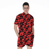 Black And Red Casino Card Pattern Print Men's Rompers