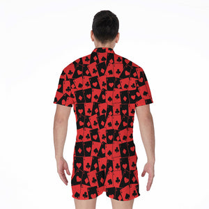 Black And Red Casino Card Pattern Print Men's Rompers