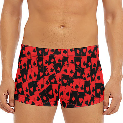 Black And Red Casino Card Pattern Print Men's Short Boxer Briefs