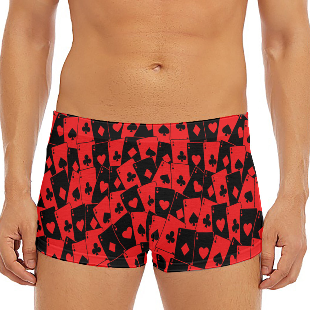 Black And Red Casino Card Pattern Print Men's Short Boxer Briefs