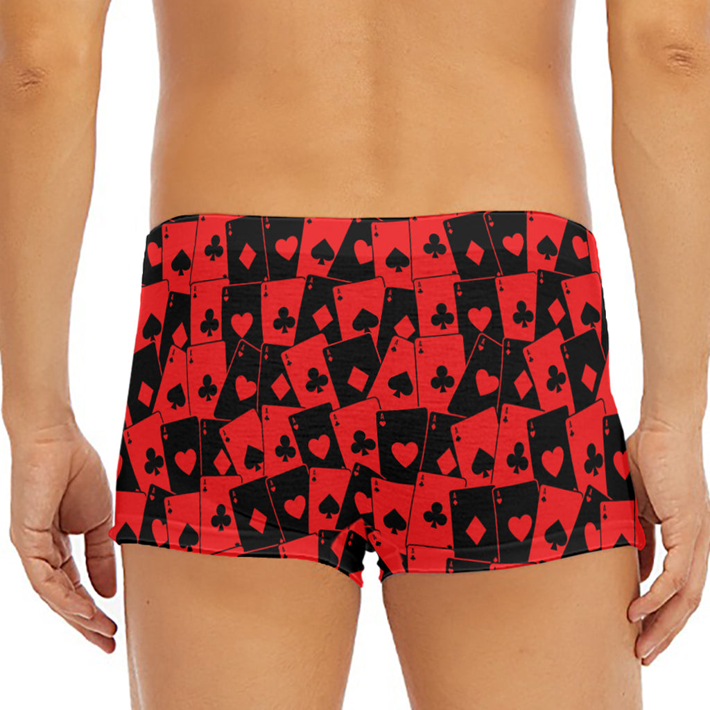 Black And Red Casino Card Pattern Print Men's Short Boxer Briefs