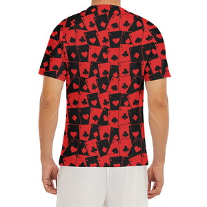 Black And Red Casino Card Pattern Print Men's Short Sleeve Rash Guard