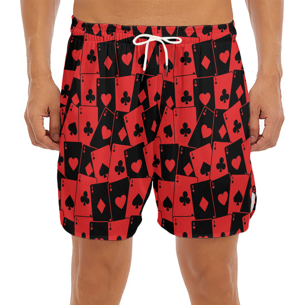 Black And Red Casino Card Pattern Print Men's Split Running Shorts