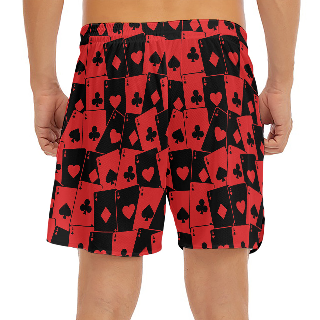 Black And Red Casino Card Pattern Print Men's Split Running Shorts