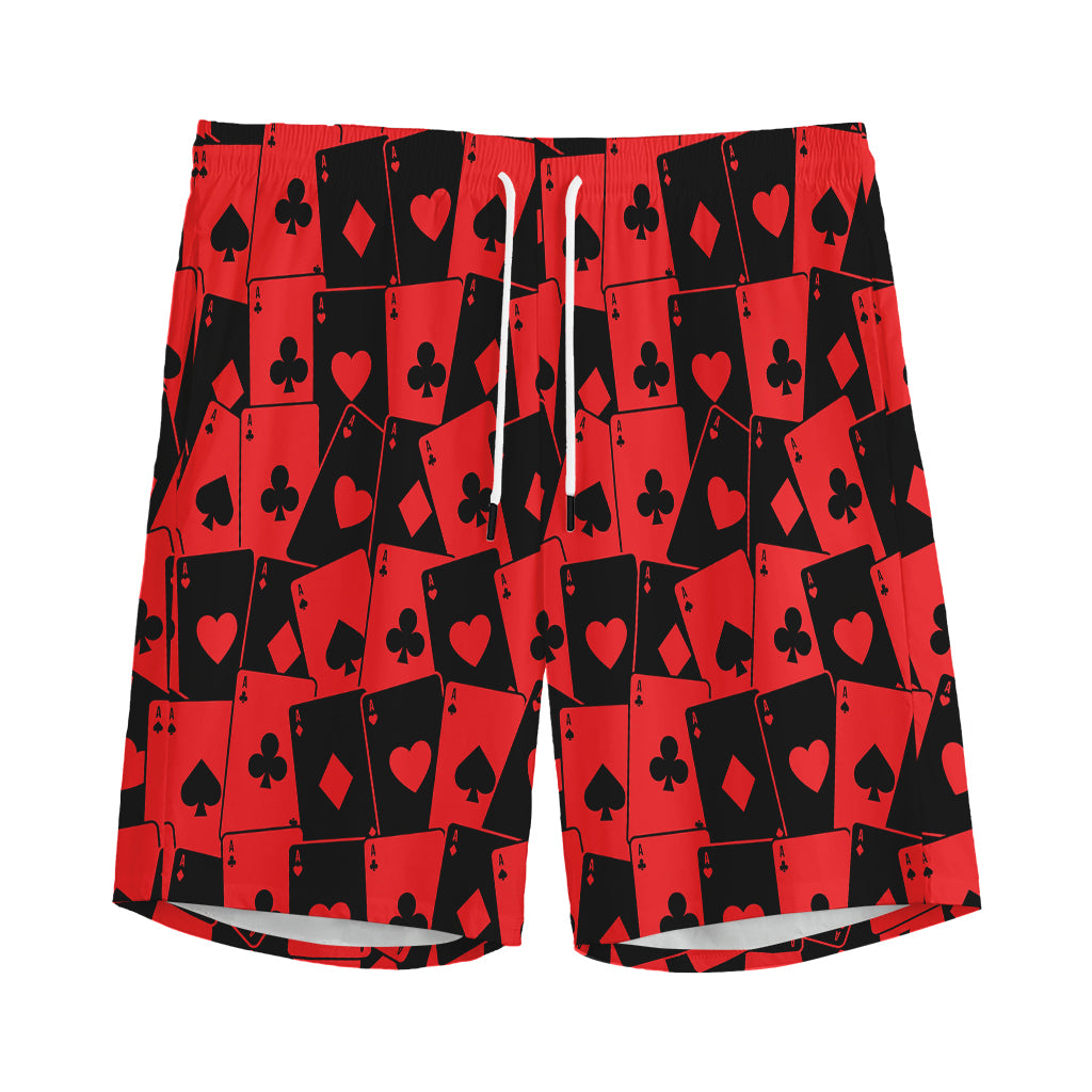 Black And Red Casino Card Pattern Print Men's Sports Shorts