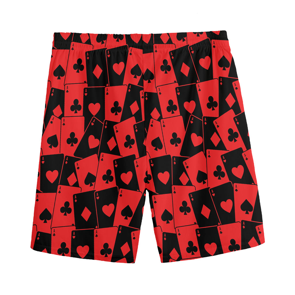 Black And Red Casino Card Pattern Print Men's Sports Shorts