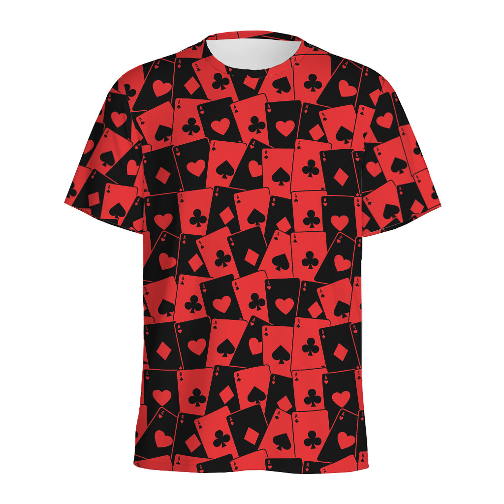 Black And Red Casino Card Pattern Print Men's Sports T-Shirt