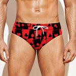 Black And Red Casino Card Pattern Print Men's Swim Briefs