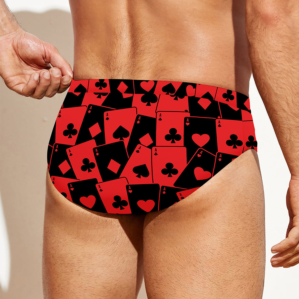 Black And Red Casino Card Pattern Print Men's Swim Briefs