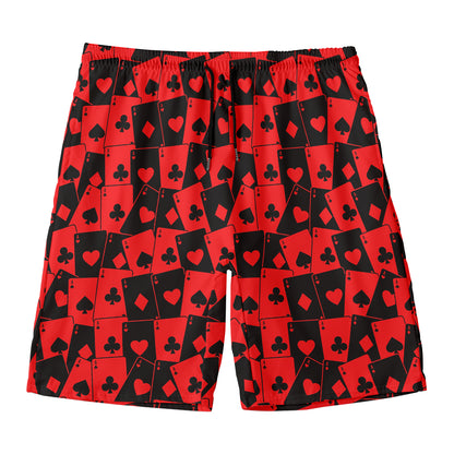 Black And Red Casino Card Pattern Print Men's Swim Trunks