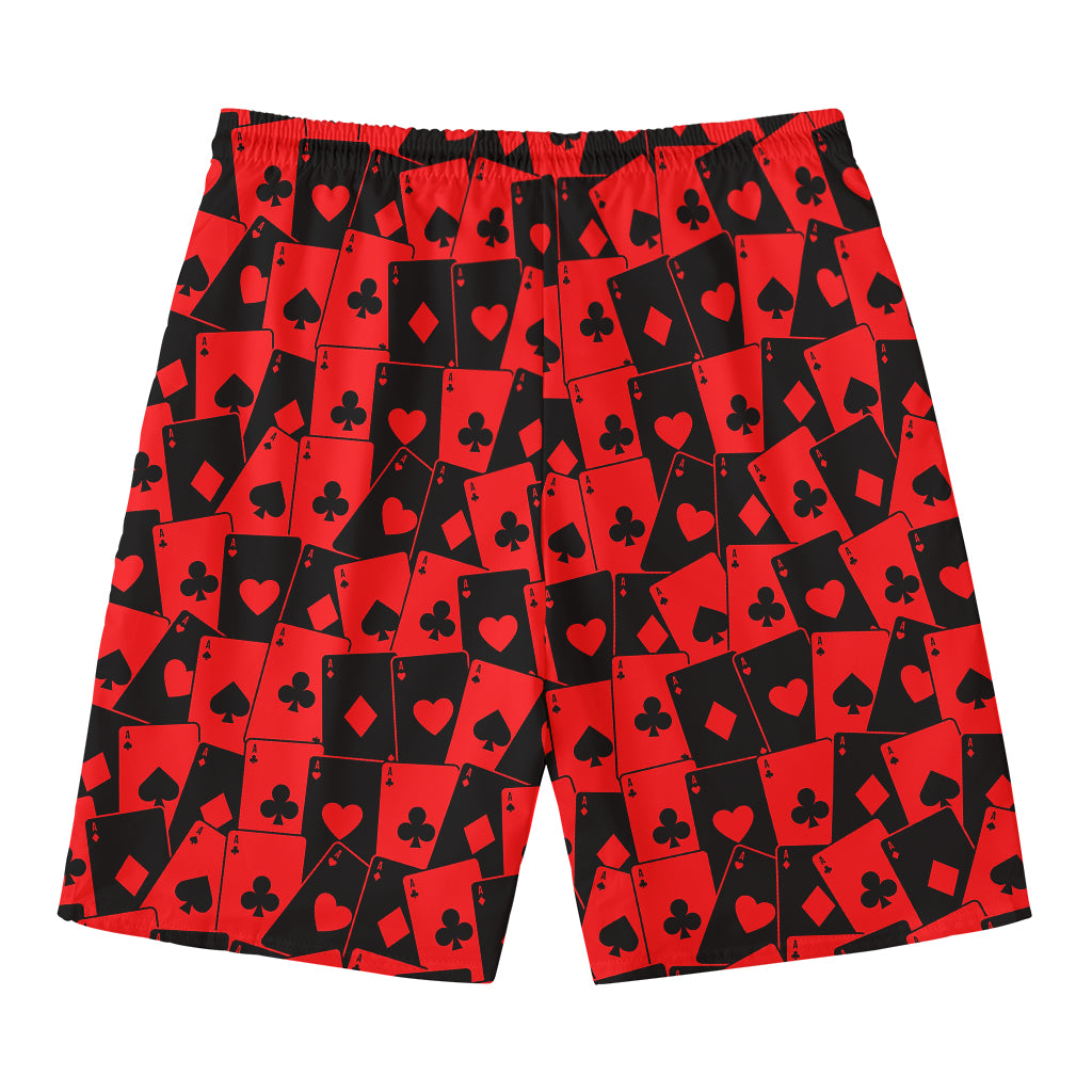 Black And Red Casino Card Pattern Print Men's Swim Trunks