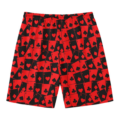 Black And Red Casino Card Pattern Print Men's Swim Trunks