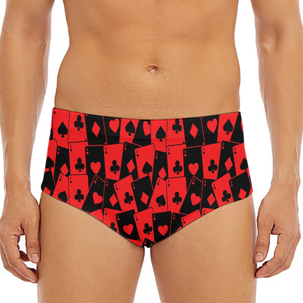 Black And Red Casino Card Pattern Print Men's Triangle Swim Briefs