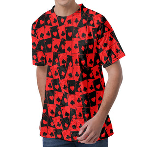 Black And Red Casino Card Pattern Print Men's Velvet T-Shirt