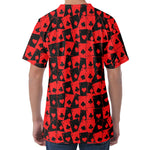 Black And Red Casino Card Pattern Print Men's Velvet T-Shirt