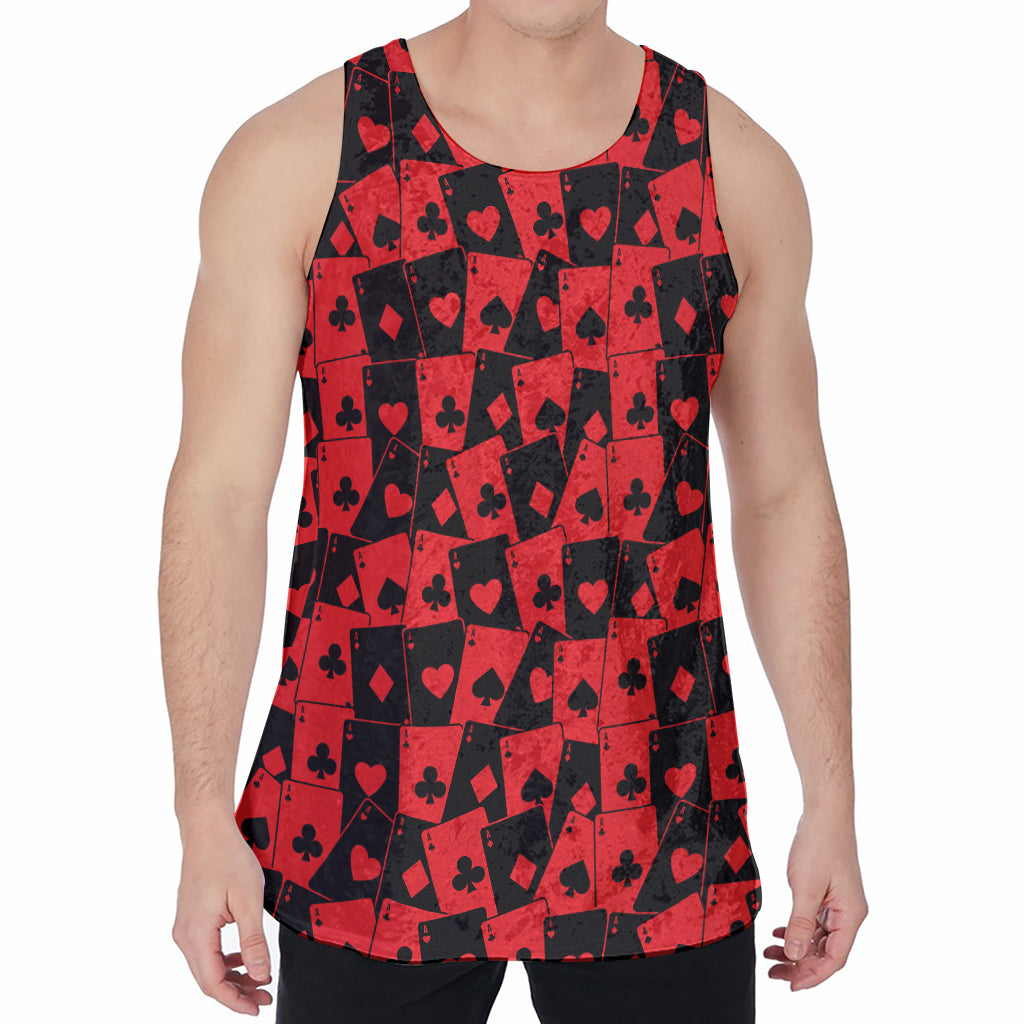 Black And Red Casino Card Pattern Print Men's Velvet Tank Top