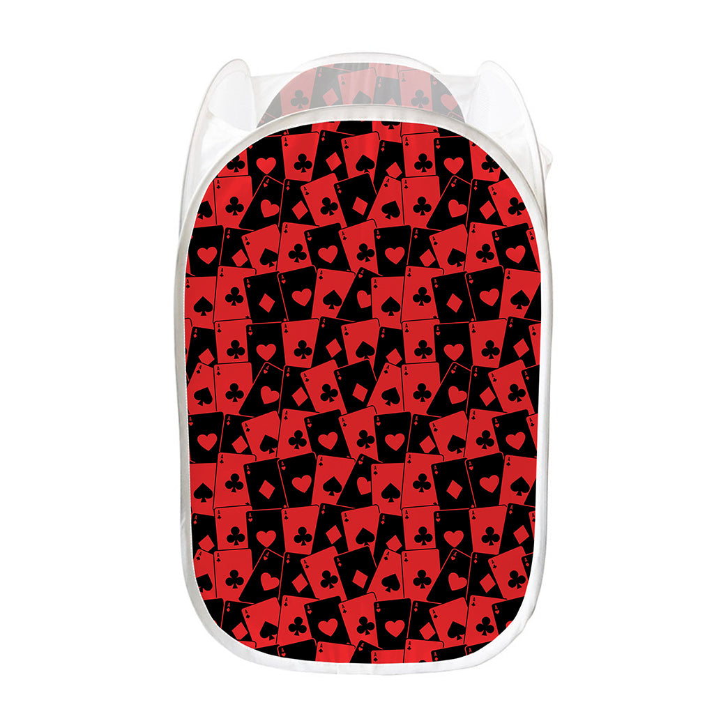 Black And Red Casino Card Pattern Print Mesh Laundry Hamper