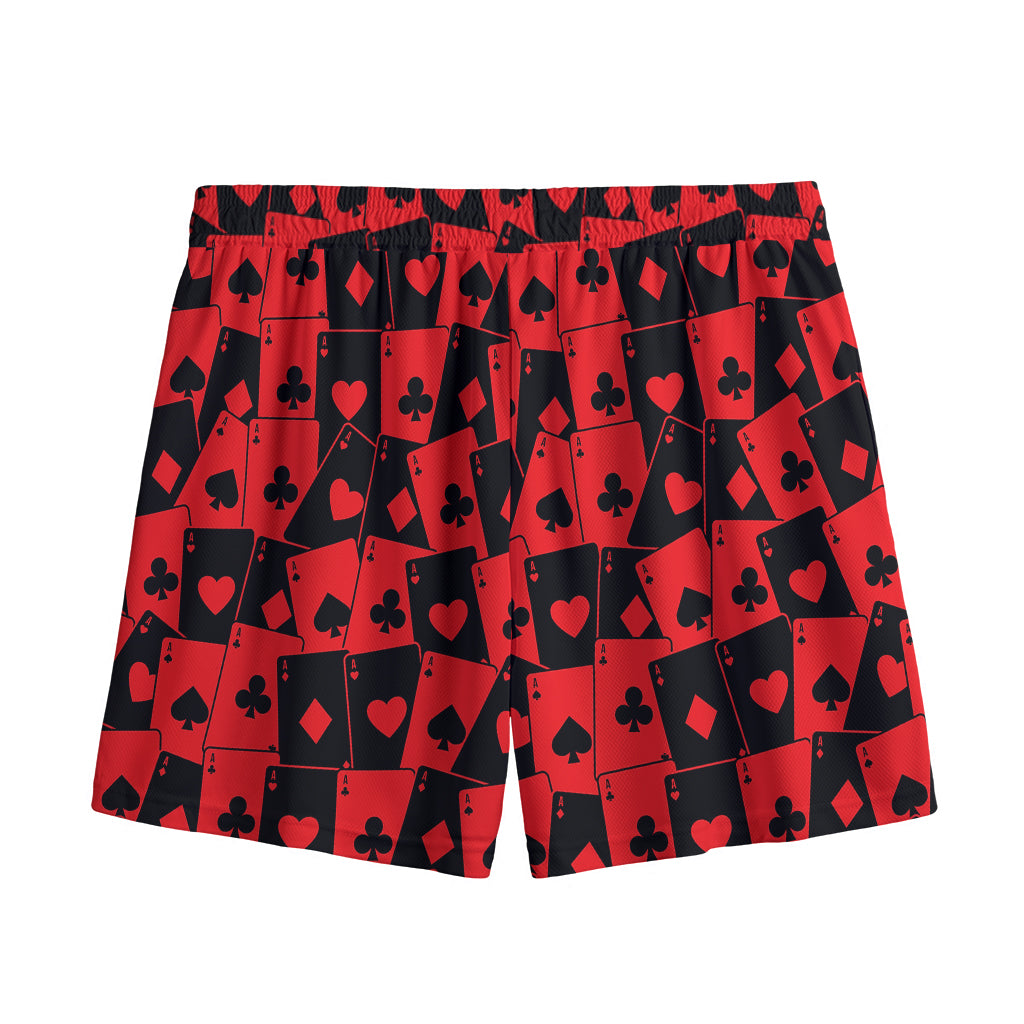 Black And Red Casino Card Pattern Print Mesh Shorts