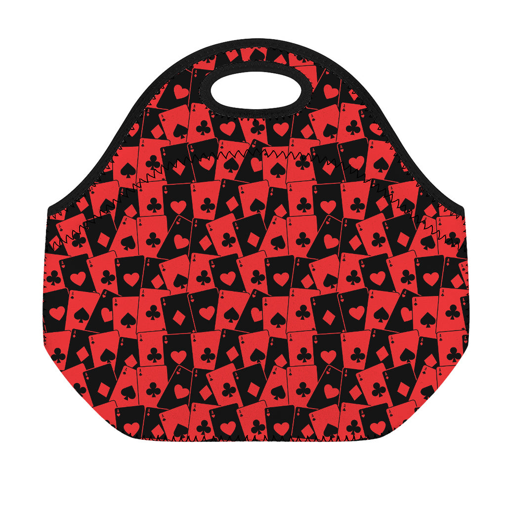 Black And Red Casino Card Pattern Print Neoprene Lunch Bag