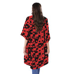 Black And Red Casino Card Pattern Print Open Front Beach Cover Up