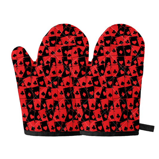 Black And Red Casino Card Pattern Print Oven Mitts