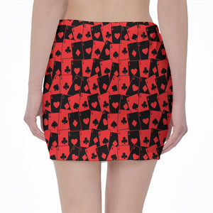 Black And Red Casino Card Pattern Print Pencil Mini Skirt