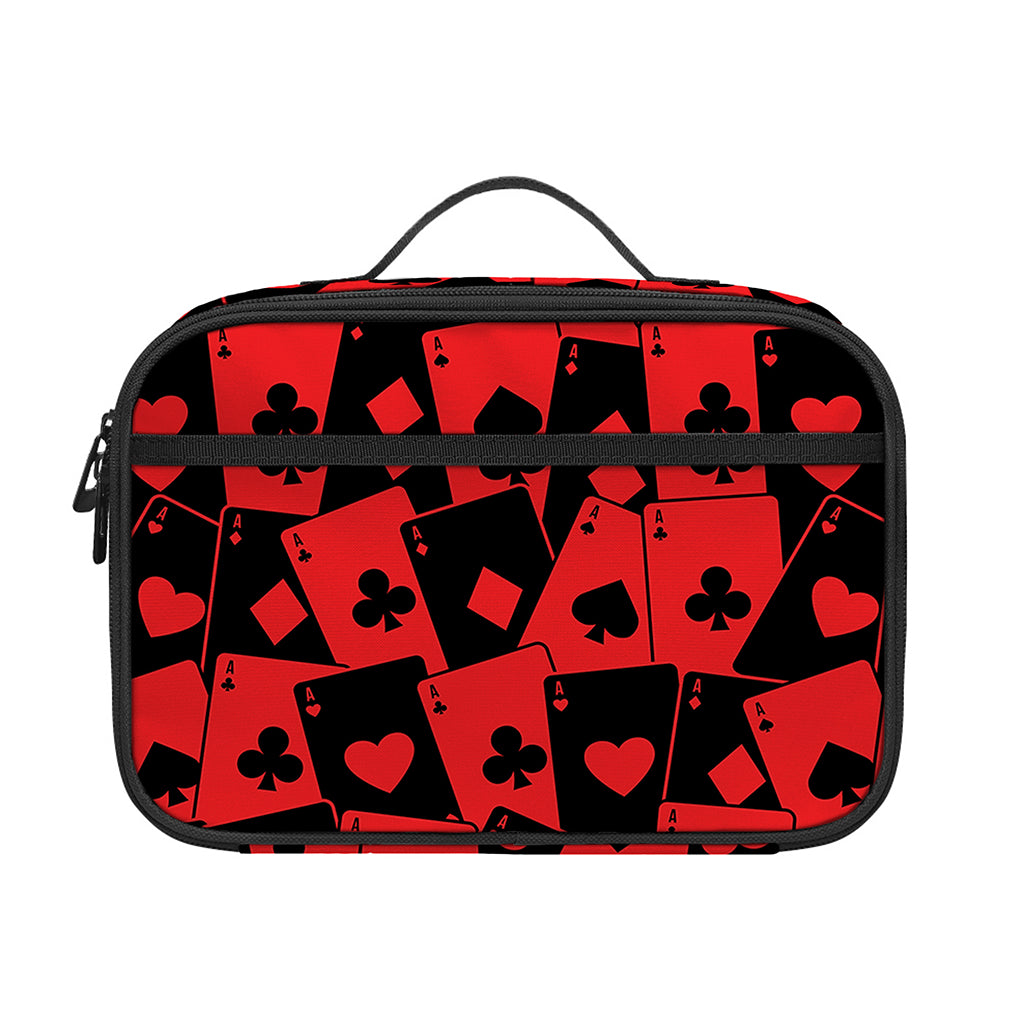 Black And Red Casino Card Pattern Print Portable Lunch Bag