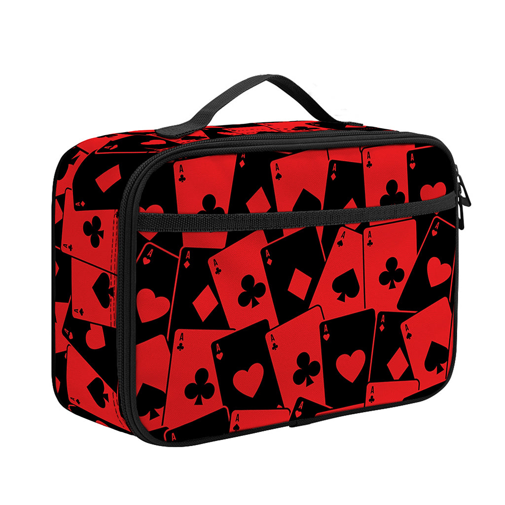 Black And Red Casino Card Pattern Print Portable Lunch Bag