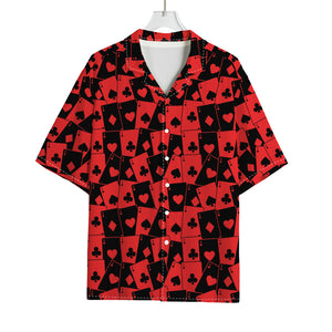 Black And Red Casino Card Pattern Print Rayon Hawaiian Shirt