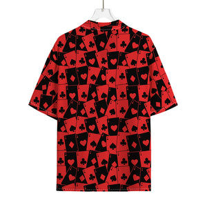 Black And Red Casino Card Pattern Print Rayon Hawaiian Shirt