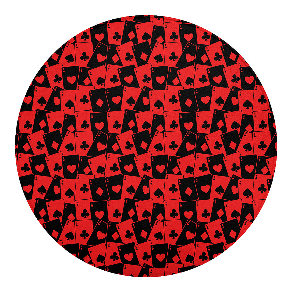 Black And Red Casino Card Pattern Print Round Blanket