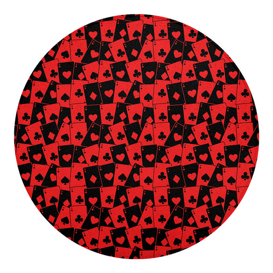 Black And Red Casino Card Pattern Print Round Blanket