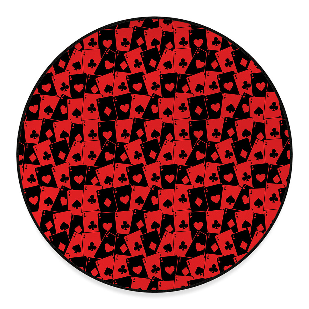 Black And Red Casino Card Pattern Print Round Floor Mat