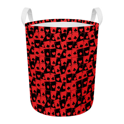 Black And Red Casino Card Pattern Print Round Laundry Basket