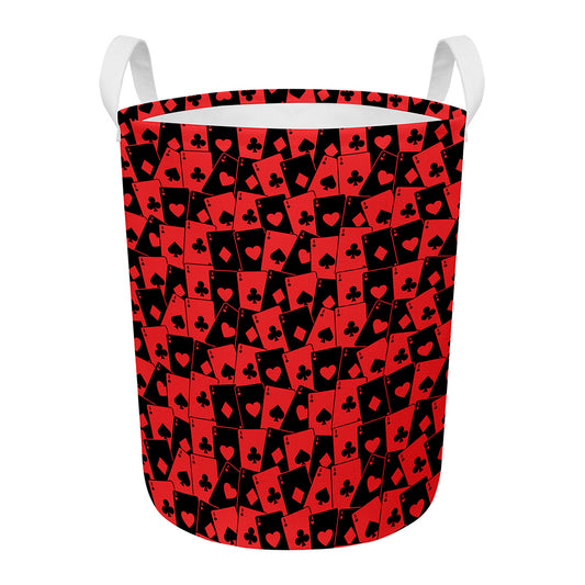 Black And Red Casino Card Pattern Print Round Laundry Basket