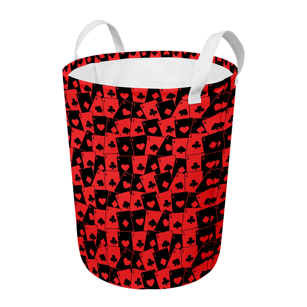 Black And Red Casino Card Pattern Print Round Laundry Basket