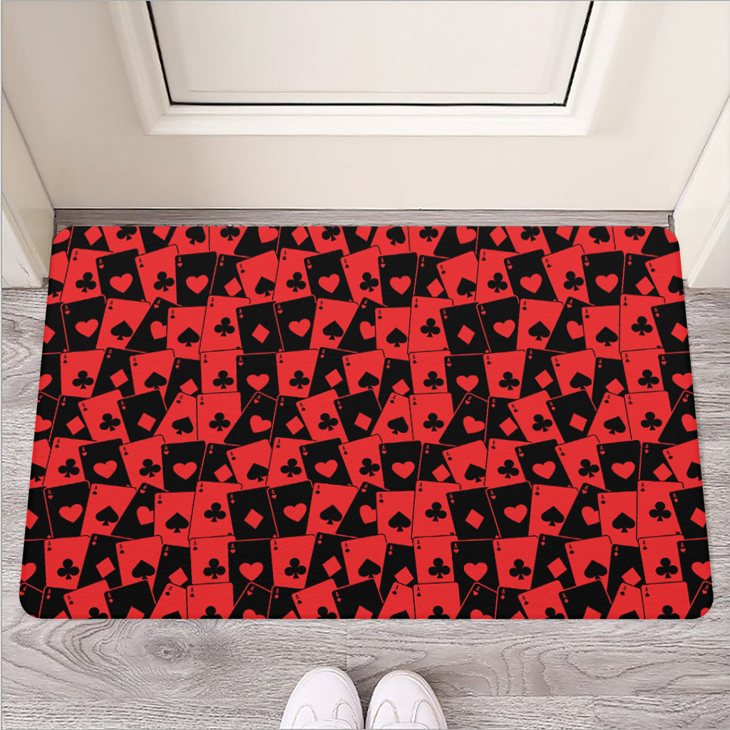 Black And Red Casino Card Pattern Print Rubber Doormat