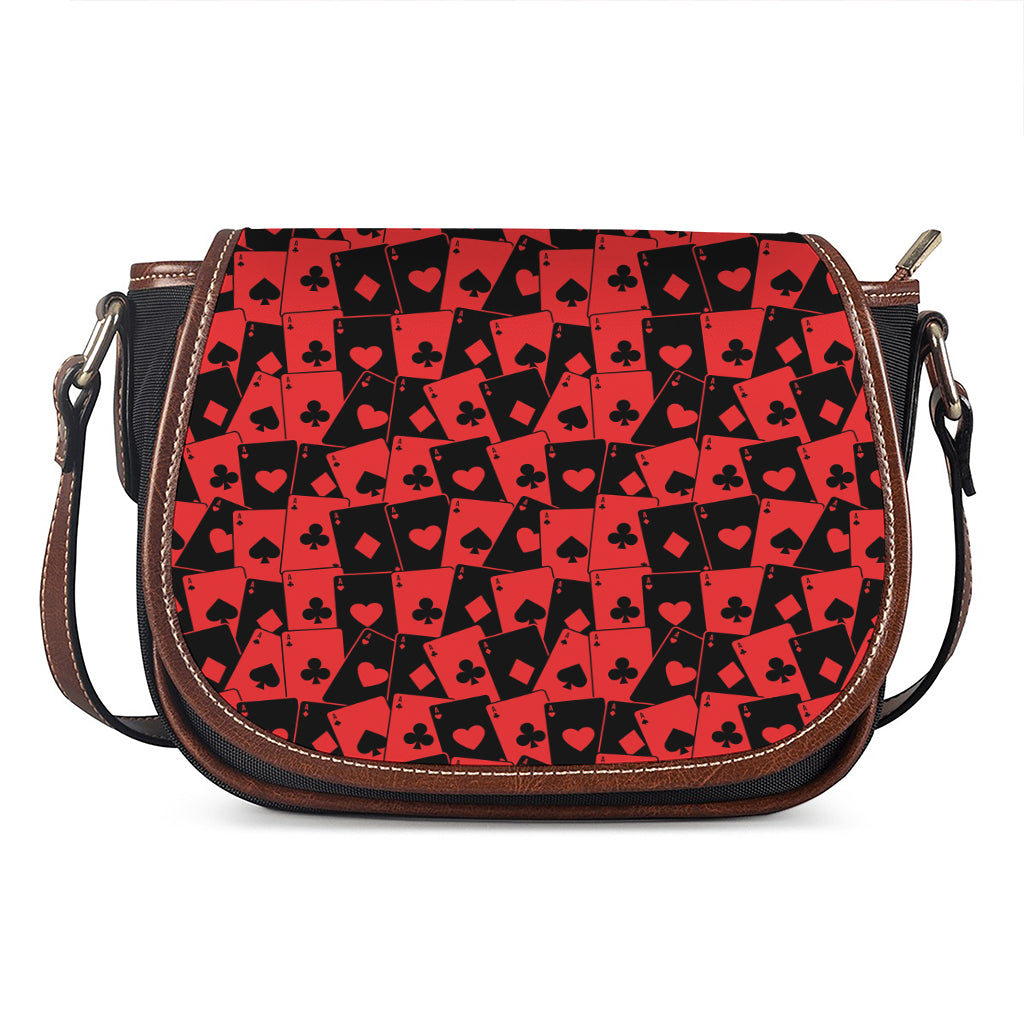 Black And Red Casino Card Pattern Print Saddle Bag