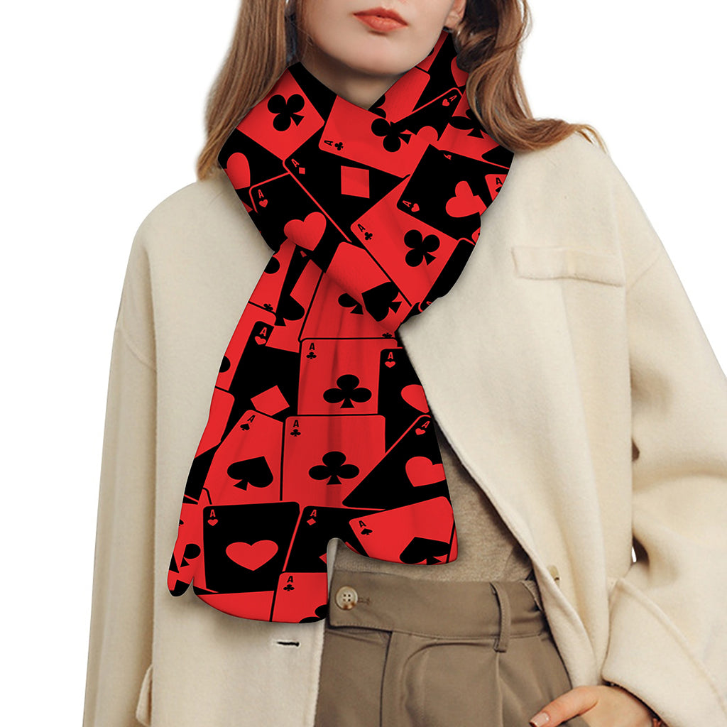 Black And Red Casino Card Pattern Print Scarf