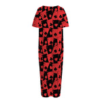 Black And Red Casino Card Pattern Print Short Sleeve Long Nightdress