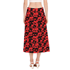 Black And Red Casino Card Pattern Print Side Slit Midi Skirt