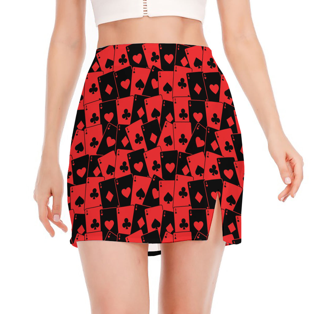 Black And Red Casino Card Pattern Print Side Slit Mini Skirt