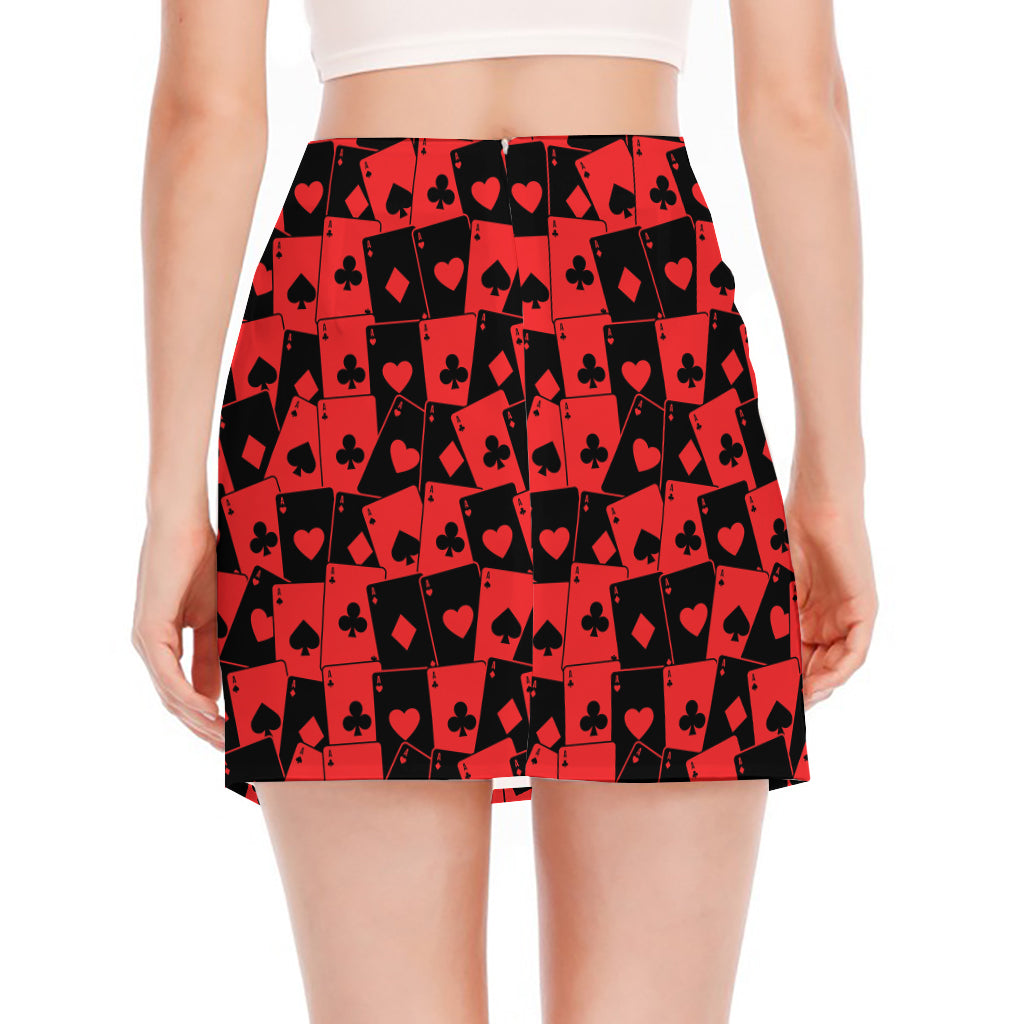 Black And Red Casino Card Pattern Print Side Slit Mini Skirt