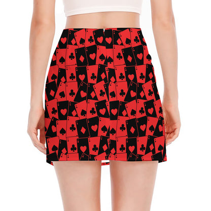Black And Red Casino Card Pattern Print Side Slit Mini Skirt