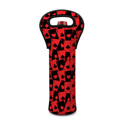 Black And Red Casino Card Pattern Print Single Neoprene Wine Tote