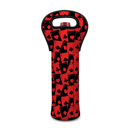 Black And Red Casino Card Pattern Print Single Neoprene Wine Tote